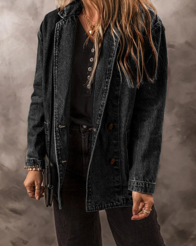 Pocketed Long Sleeve Denim Jacket - Trendsi