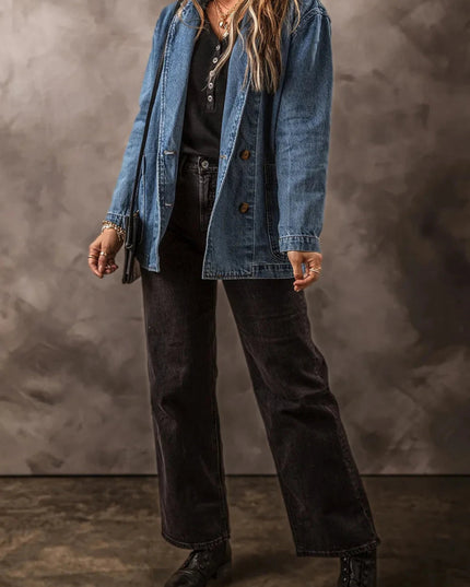 Pocketed Long Sleeve Denim Jacket - Trendsi