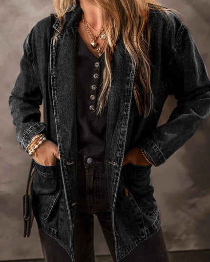 Pocketed Long Sleeve Denim Jacket - Trendsi