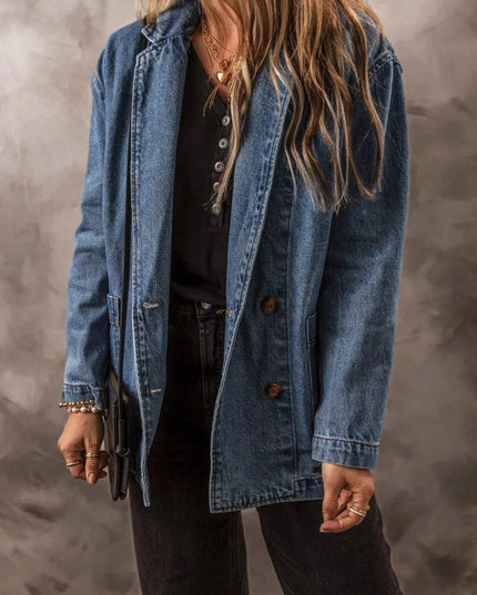 Pocketed Long Sleeve Denim Jacket - Trendsi