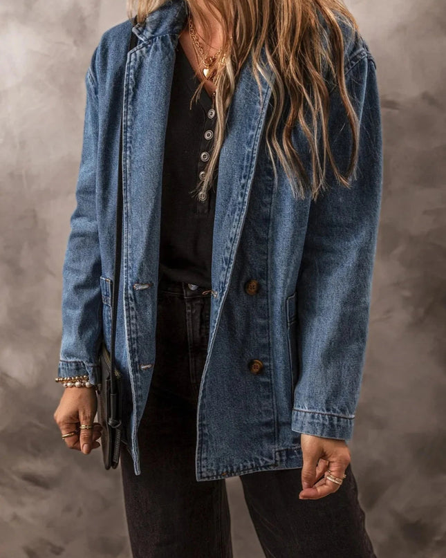 Pocketed Long Sleeve Denim Jacket - Trendsi