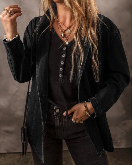 Pocketed Long Sleeve Denim Jacket - Trendsi