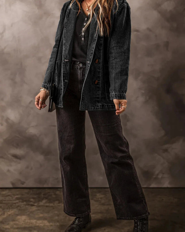 Pocketed Long Sleeve Denim Jacket - Trendsi