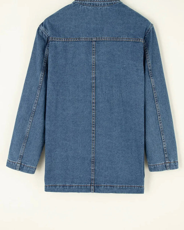 Pocketed Long Sleeve Denim Jacket - Trendsi