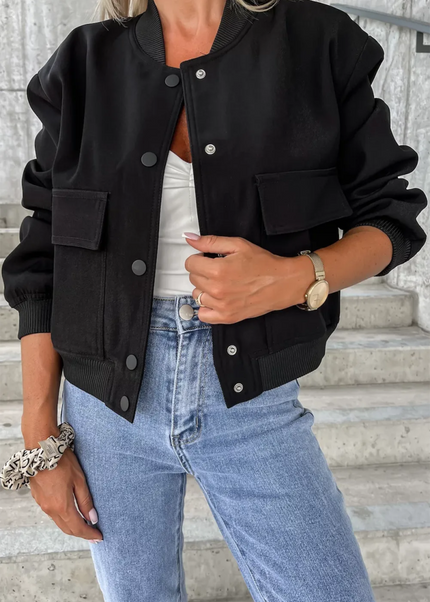 Pocketed Snap Down Long Sleeve Jacket - Trendsi