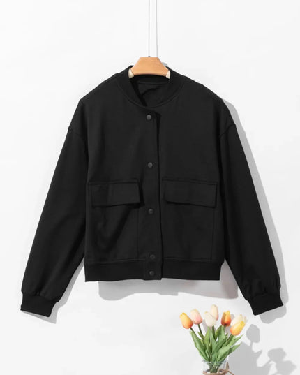 Pocketed Snap Down Long Sleeve Jacket - Trendsi