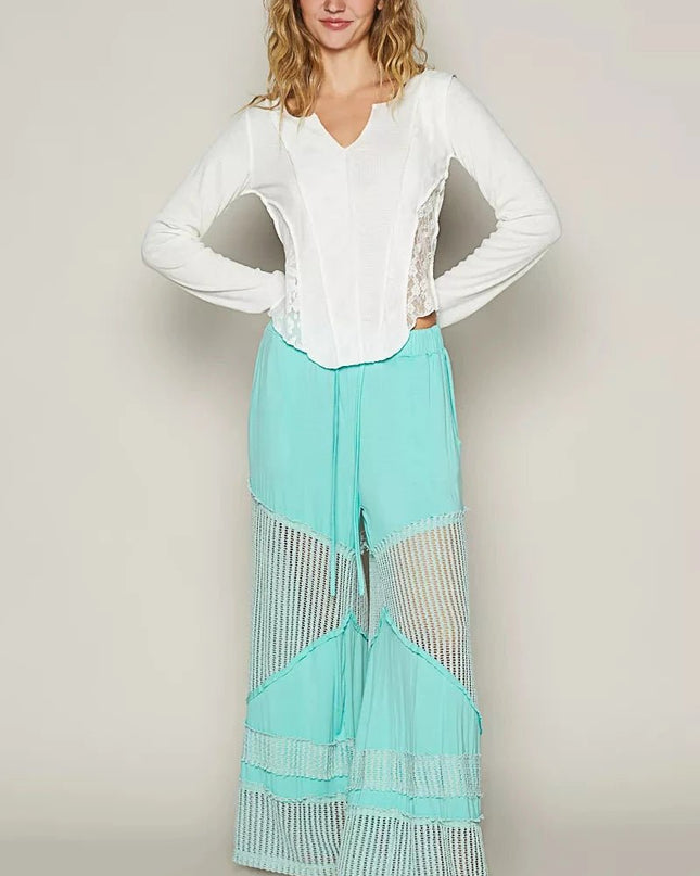POL Drawstring Elastic Waistband Wide - Leg Pants - Trendsi