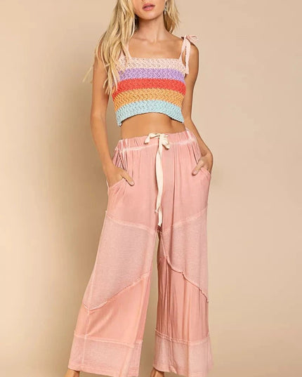 POL Elastic Waistband Wide Leg Pants with Drawstring - Trendsi