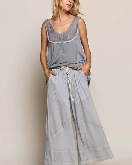 POL Elastic Waistband Wide Leg Pants with Drawstring - Trendsi
