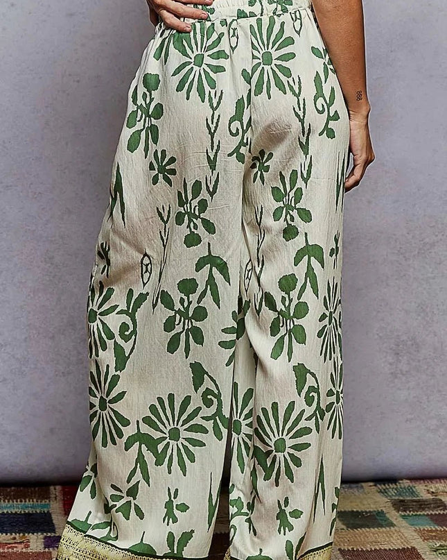 POL Floral Printed Woven Wide Leg Drawstring Pants - Trendsi