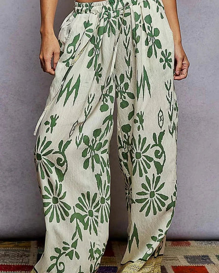 POL Floral Printed Woven Wide Leg Drawstring Pants - Trendsi
