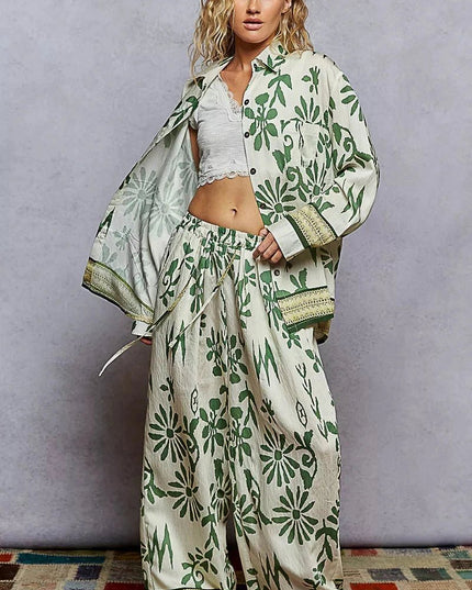 POL Floral Printed Woven Wide Leg Drawstring Pants - Trendsi