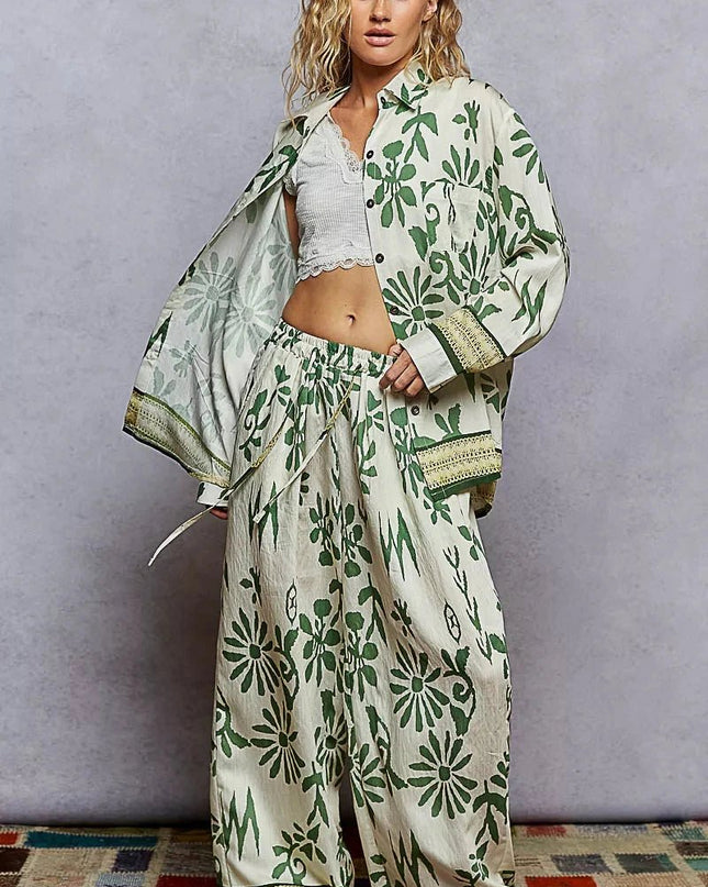 POL Floral Printed Woven Wide Leg Drawstring Pants - Trendsi