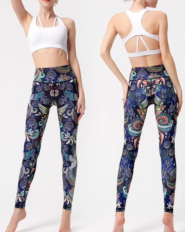 Printed High Waist Active Leggings - Trendsi