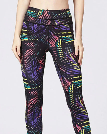 Printed Wide Waistband Active Leggings with Stirrups - Trendsi