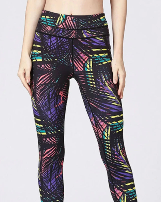 Printed Wide Waistband Active Leggings with Stirrups - Trendsi