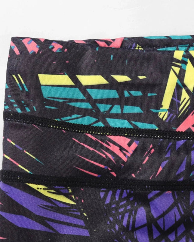 Printed Wide Waistband Active Leggings with Stirrups - Trendsi