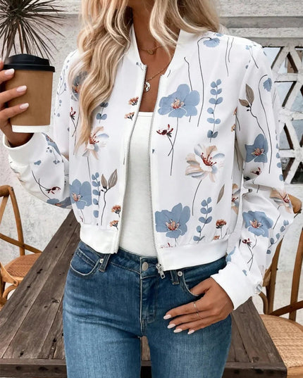Printed Zip Up Long Sleeve Jacket - Trendsi