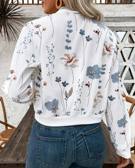 Printed Zip Up Long Sleeve Jacket - Trendsi