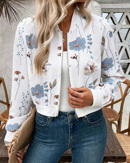 Printed Zip Up Long Sleeve Jacket - Trendsi