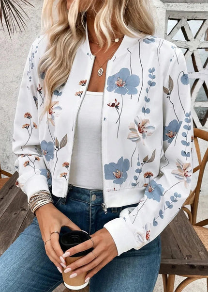 Printed Zip Up Long Sleeve Jacket - Trendsi