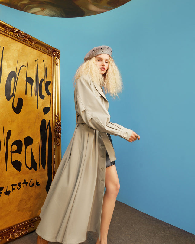 Green Solid Single Breasted Oversize Casual Women Trench Coat,Spring Full Sleeve Korean Office Ladies Daily Outwear-1