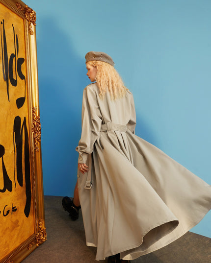 Green Solid Single Breasted Oversize Casual Women Trench Coat,Spring Full Sleeve Korean Office Ladies Daily Outwear-2