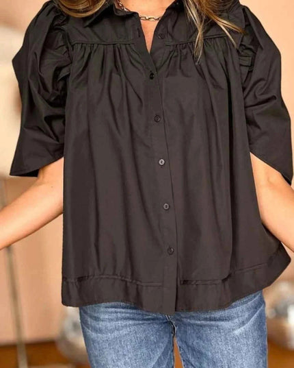 Puff Sleeve Button Down Shirt for Effortless Style and Comfort - Trendsi