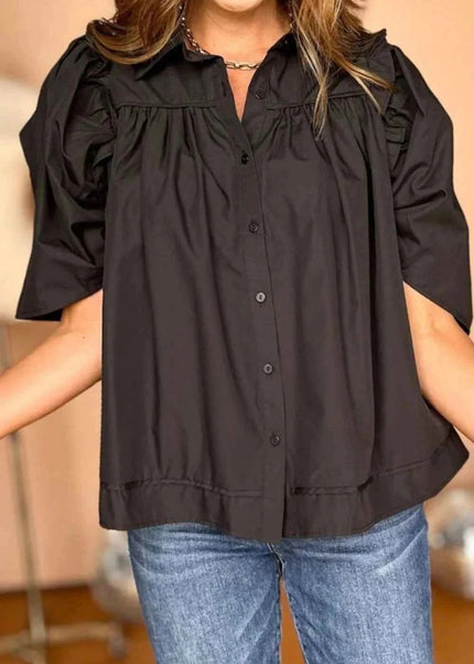 Puff Sleeve Button Down Shirt for Effortless Style and Comfort - Trendsi