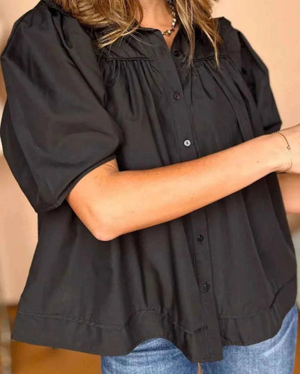 Puff Sleeve Button Down Shirt for Effortless Style and Comfort - Trendsi