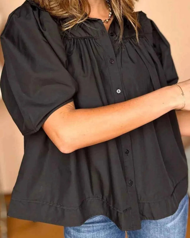 Puff Sleeve Button Down Shirt for Effortless Style and Comfort - Trendsi
