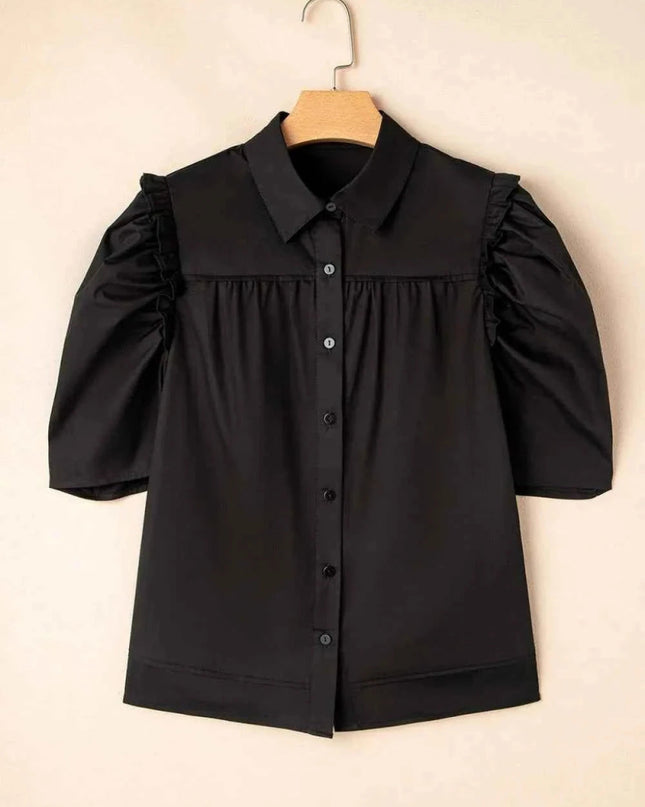 Puff Sleeve Button Down Shirt for Effortless Style and Comfort - Trendsi