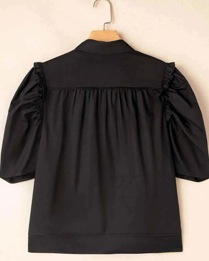 Puff Sleeve Button Down Shirt for Effortless Style and Comfort - Trendsi