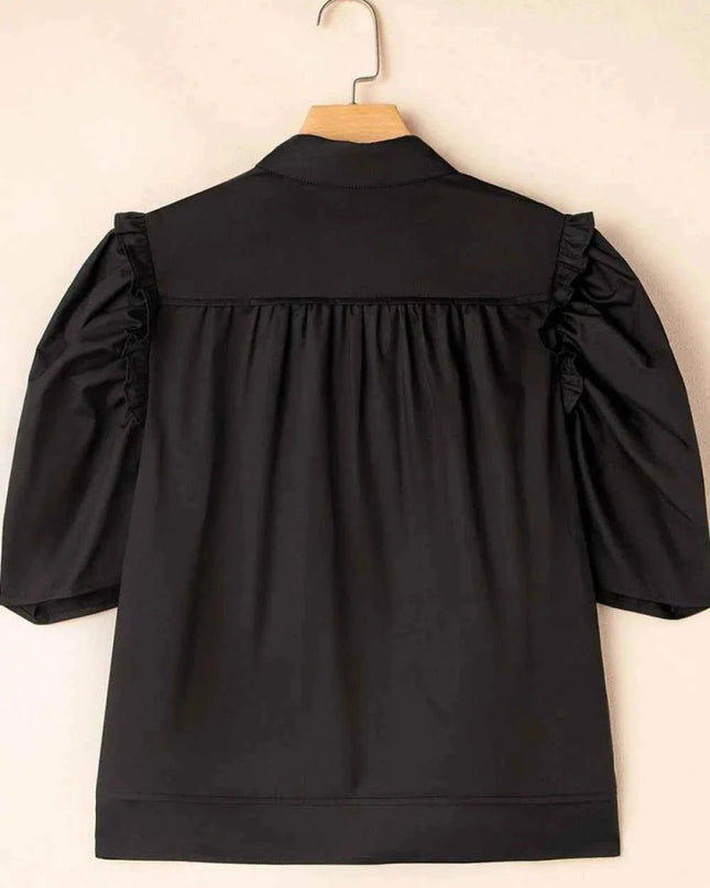 Puff Sleeve Button Down Shirt for Effortless Style and Comfort - Trendsi
