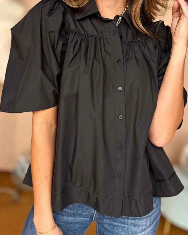 Puff Sleeve Button Down Shirt for Effortless Style and Comfort - Trendsi