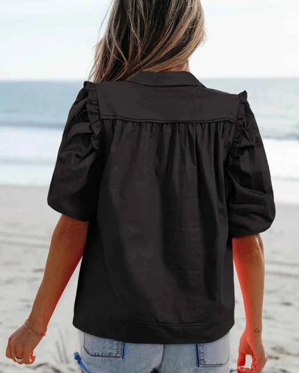 Puff Sleeve Button Down Shirt for Effortless Style and Comfort - Trendsi