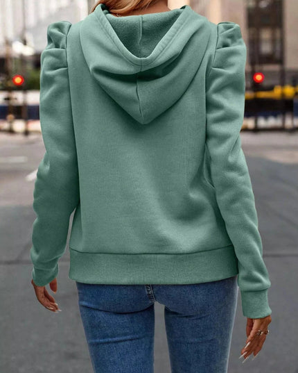 Puff Sleeve Hoodie with Drawstring - Trendsi