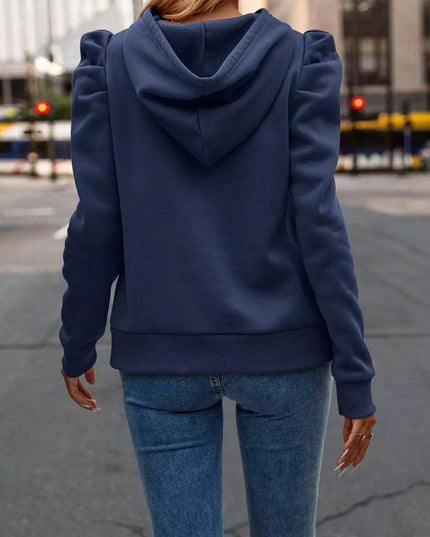Puff Sleeve Hoodie with Drawstring - Trendsi