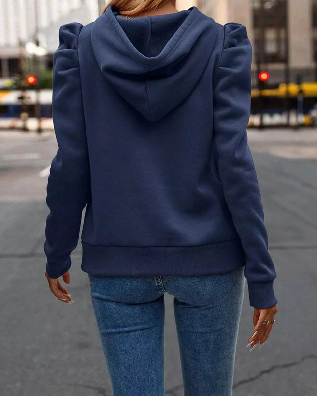 Puff Sleeve Hoodie with Drawstring - Trendsi