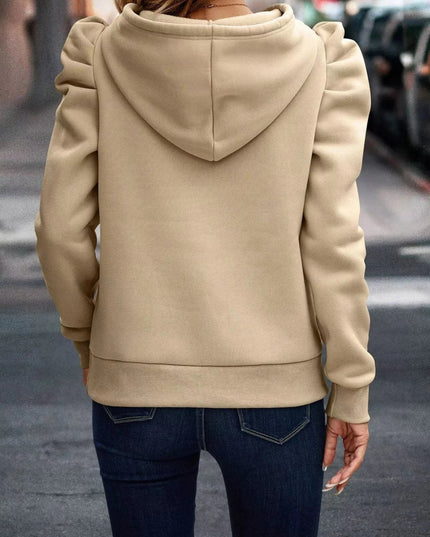 Puff Sleeve Hoodie with Drawstring - Trendsi
