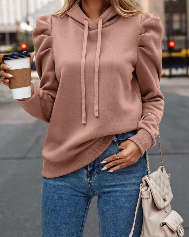 Puff Sleeve Hoodie with Drawstring - Trendsi