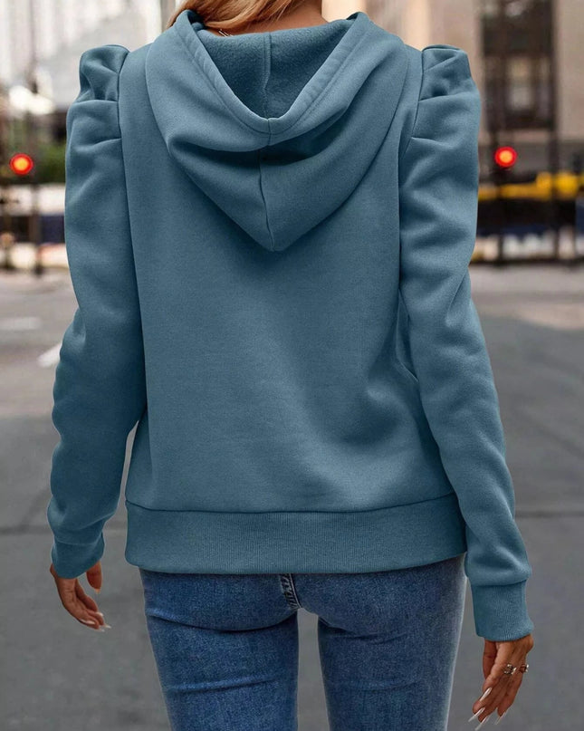 Puff Sleeve Hoodie with Drawstring - Trendsi