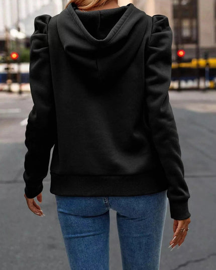 Puff Sleeve Hoodie with Drawstring - Trendsi