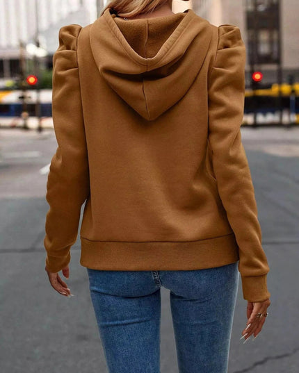 Puff Sleeve Hoodie with Drawstring - Trendsi