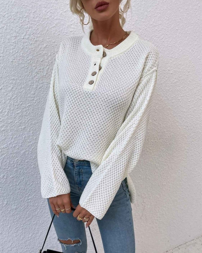Quarter - Button Slit Sweater - Trendsi