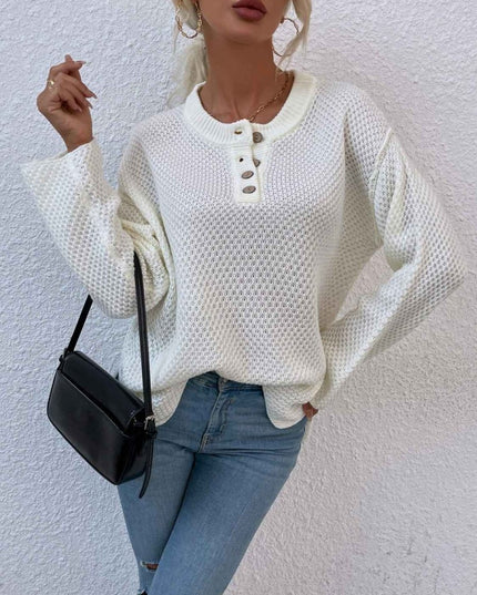 Quarter - Button Slit Sweater - Trendsi