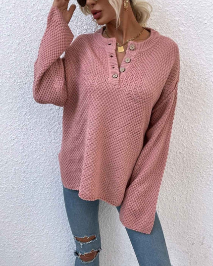 Quarter - Button Slit Sweater - Trendsi