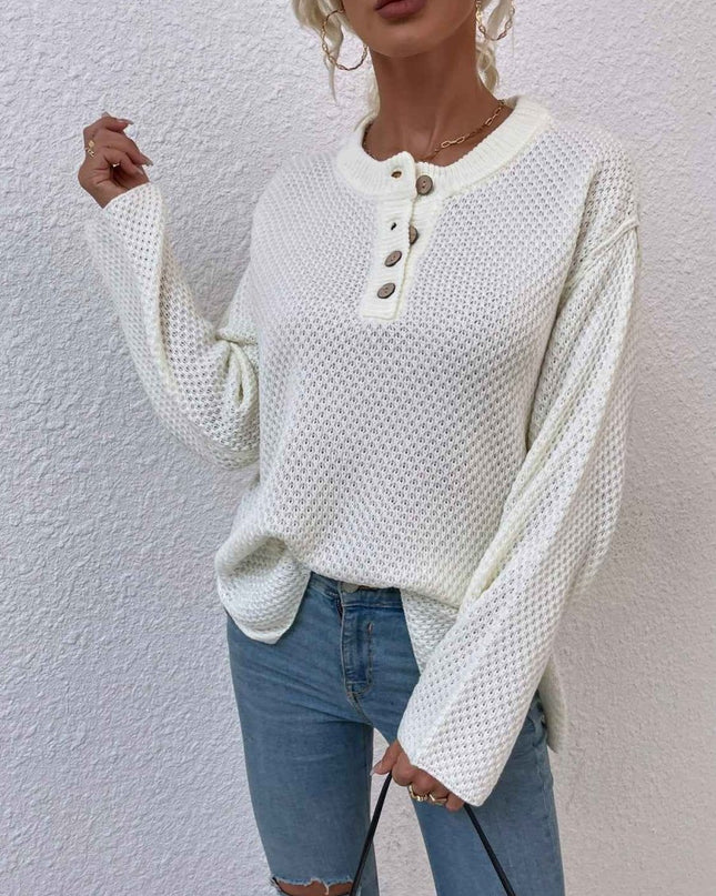 Quarter - Button Slit Sweater - Trendsi