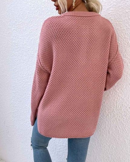 Quarter - Button Slit Sweater - Trendsi