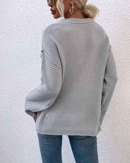 Quarter - Button Slit Sweater - Trendsi